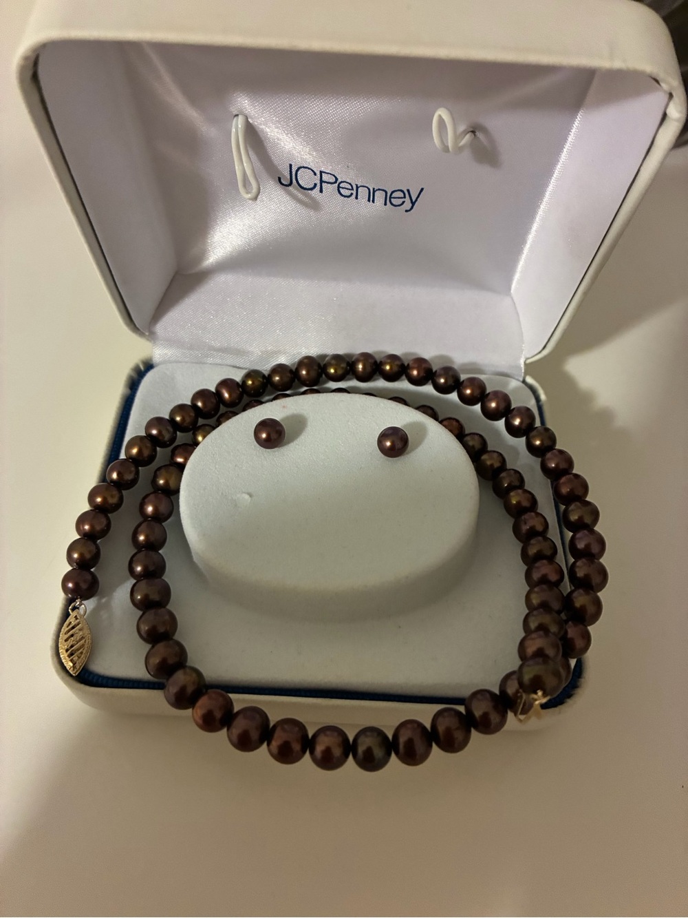 Genuine Brown Pearl Necklace and Earrings Set with 10k solid Gold Accent